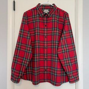 L.L. Bean Women's Plus Red Scotch Plaid Flannel Button-Front Shirt Top 2X